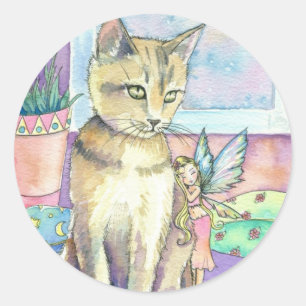 モリー・ハリソン作 猫と妖精のステッカー ラウンドシール