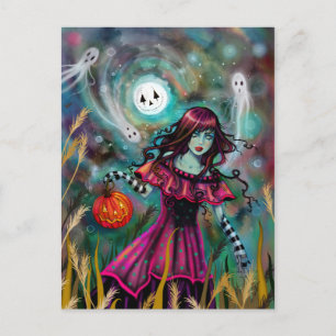 モリー・Hによる微笑む月のハロウィンファンタジーアート ポストカード