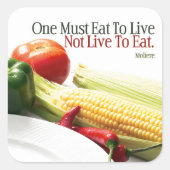 モリ感動的エール食べ引用文「生きる」 スクエアシール (正面)