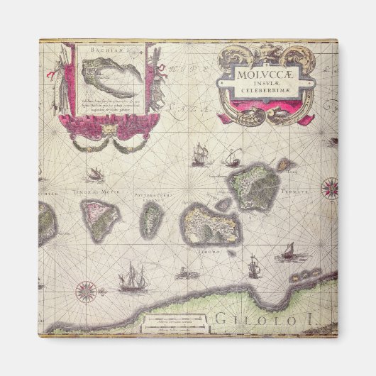 モルカン島の地図、彫刻家 マグネット (正面)