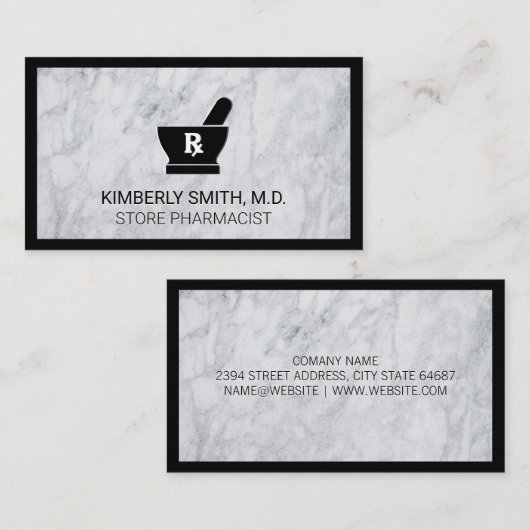 モルタルと杵 | 白大理石黒縁ど 名刺 (正面/裏面)