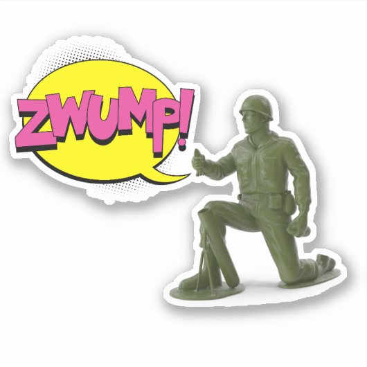 モルタルのダイカットのシールを持つ緑の陸軍の男 シール (正面)