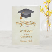 モルタルキャップと卒業証書の卒業祝い カード (黄色い花)