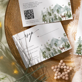モルタルグリーンの山のウェディングRSVP エンクロージャーカード