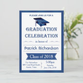 モルタルブルー&ホワイト卒業パーティー招待状 招待状 (スタンド正面)