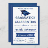 モルタルブルー&ホワイト卒業パーティー招待状 招待状 (正面/裏面)
