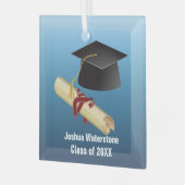 モルタルボードおよび卒業証書 ガラスオーナメント (正面左)
