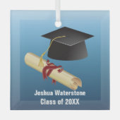 モルタルボードおよび卒業証書 ガラスオーナメント (正面)