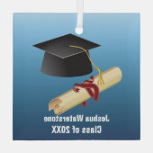 モルタルボードおよび卒業証書 ガラスオーナメント (裏面)