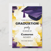 モルタルボードウォーターカラー卒業パーティーへの招待 招待状 (正面)