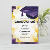 モルタルボードウォーターカラー卒業パーティーへの招待 招待状 (スタンド正面)