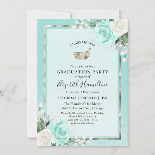 モルタル薬学院グラッドパーティー写真ティール(緑がかった色) 招待状 (正面)