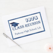 モルタル、クラス懇親会ブルー、ホワイト任意の年ステッカー 長方形シール (封筒)