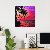 モルディブのヤシの木のある海の夕日 ポスター (ホームオフィス)