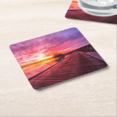 モルディブの島|水別荘リゾートの日没 スクエアペーパーコースター (アングル)
