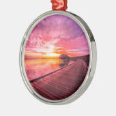 モルディブの島|水別荘リゾートの日没 メタルオーナメント (左)