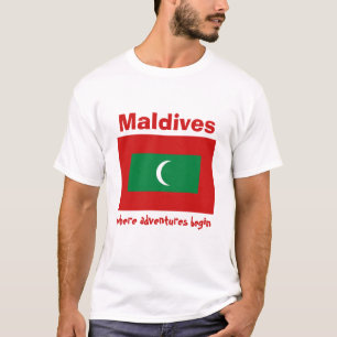モルディブの旗 + 地図 + 文字のTシャツ Tシャツ