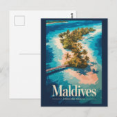モルディブの風景イラスト旅行アートビンテージ ポストカード (正面/裏面)
