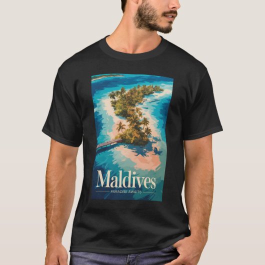 モルディブの風景イラスト旅行アートヴィンテージ Tシャツ (正面)