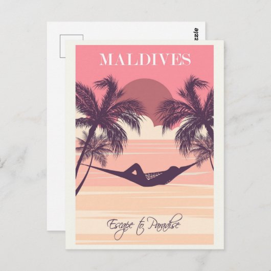 モルディブピンクヴィンテージビーチ旅行 ポストカード (正面/裏面)