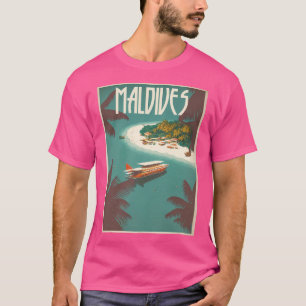 モルディブリゾートヴィンテージトラベルアートポスター Tシャツ