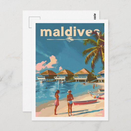 モルディブヴィンテージ有名トラベルプレイス ポストカード (正面/裏面)