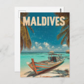 モルディブヴィンテージ熱帯ビーチ-海旅行 ポストカード (正面/裏面)