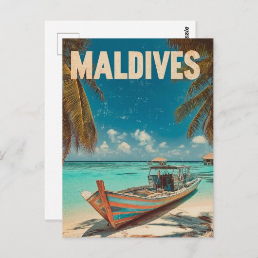 モルディブヴィンテージ熱帯ビーチ-海旅行 ポストカード (正面/裏面)