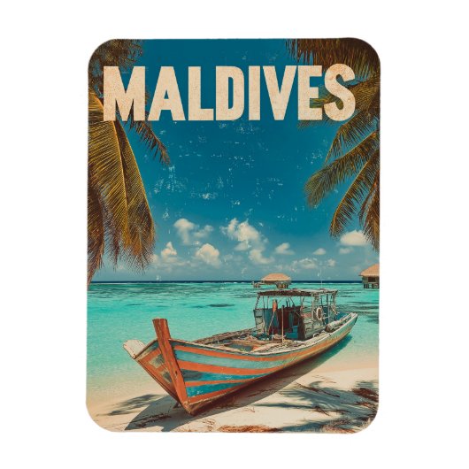 モルディブヴィンテージ熱帯ビーチ-海旅行 マグネット (縦)