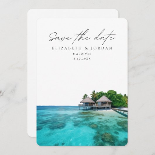 モルディブ写真Save the Date 結婚's 招待状 (正面/裏面)