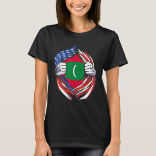 モルディブ国旗誇りを持ったアメリカ人 Tシャツ