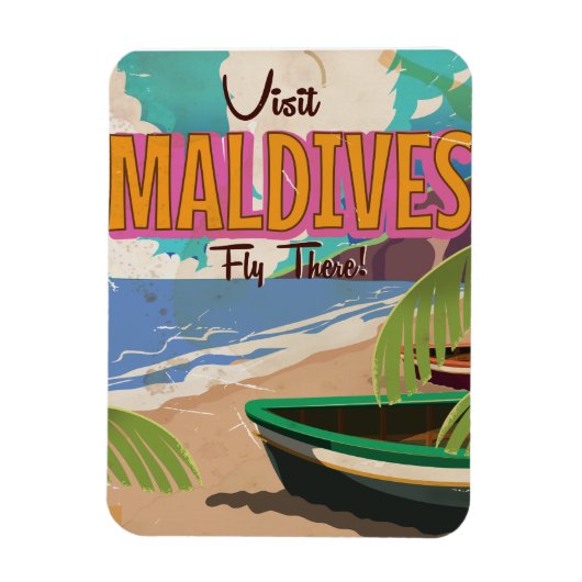 モルディブ島のビンテージ旅行ポスターアート マグネット (縦)