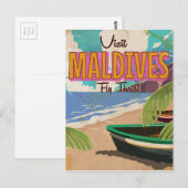 モルディブ島のヴィンテージ旅行ポスターアート ポストカード (正面/裏面)