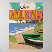 モルディブ島ヴィンテージ旅行ポスターアート。 ポスター (正面)