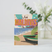 モルディブ島ヴィンテージ旅行ポスターアート。 ポストカード (スタンド正面)