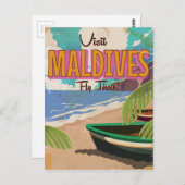 モルディブ島ヴィンテージ旅行ポスターアート。 ポストカード (正面/裏面)