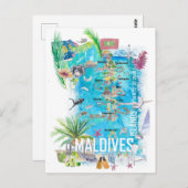 モルディブ諸島図解入りの、写真付きの旅行の地図 ポストカード (正面/裏面)
