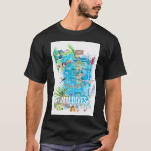 モルディブ諸島 休暇のイラスト入りの旅行地図 Tシャツ
