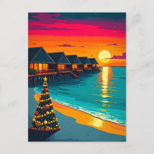 モルディブ クリスマスツリー 夕日 ビーチ 旅行 ポストカード