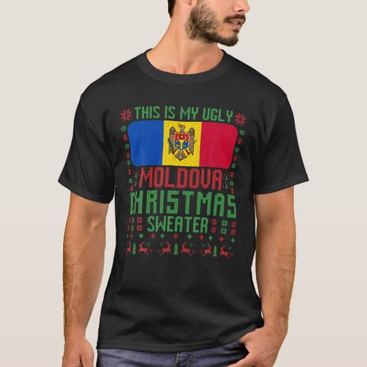 モルドバブリークリスマスセーターモルドバ国旗MO Tシャツ (正面)