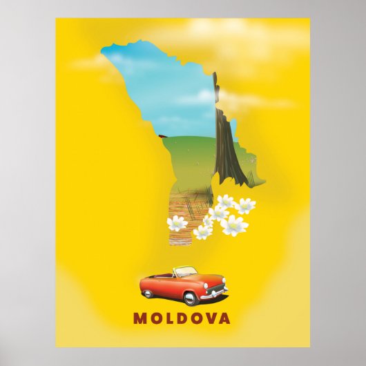 モルドバ地図 イラスト入り旅行ポスター ポスター (正面)