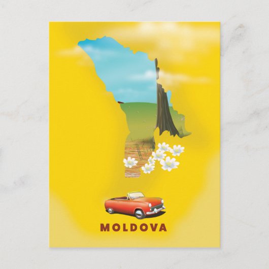 モルドバ地図 イラスト入り旅行ポスター ポストカード (正面)