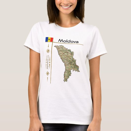 モルドバ地図+国旗+タイトルTシャツ Tシャツ (正面)