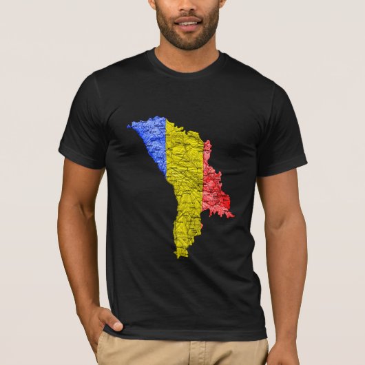 モルドバ旗色マップTシャツ Tシャツ (正面)
