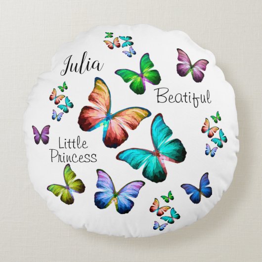 モルフォカラフルブルーレインボーチョウの領域 ラウンドクッション (正面)