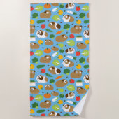 モルモットおよび彼らの御馳走継ぎ目が無いパターン ビーチタオル (正面)