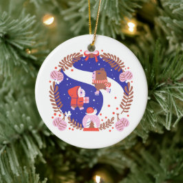 モルモットとカピバラウィンタービレッジ セラミックオーナメント