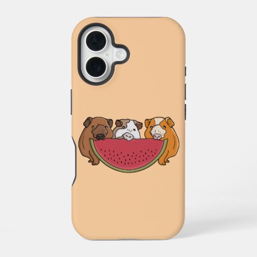 モルモットとスイカのイラスト iPhone 16ケース (裏面)