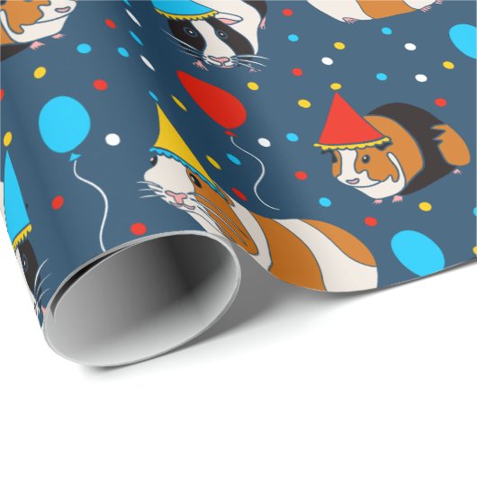 モルモットとバルーンパターン(の模様が)ある誕生日 ラッピングペーパー (ロールコーナー)