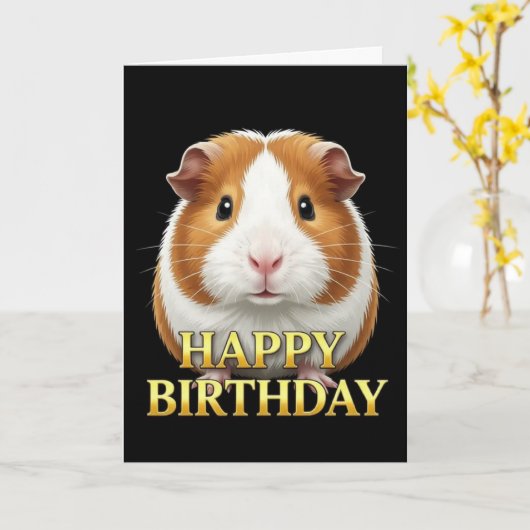 モルモットのアップの誕生日カード カード (黄色い花)